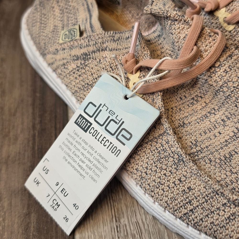Hey Dude Knit Collection Women's Casual Lace-Up Sneakers in Beige